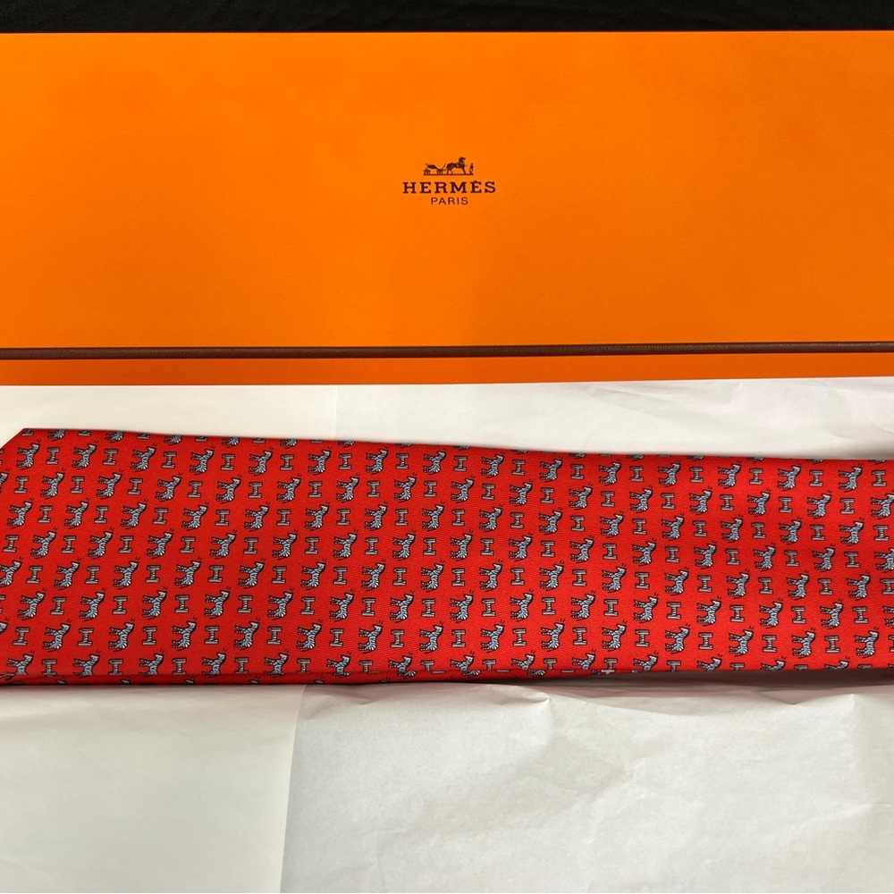 Hermes Red and Blue Patterned Tie
